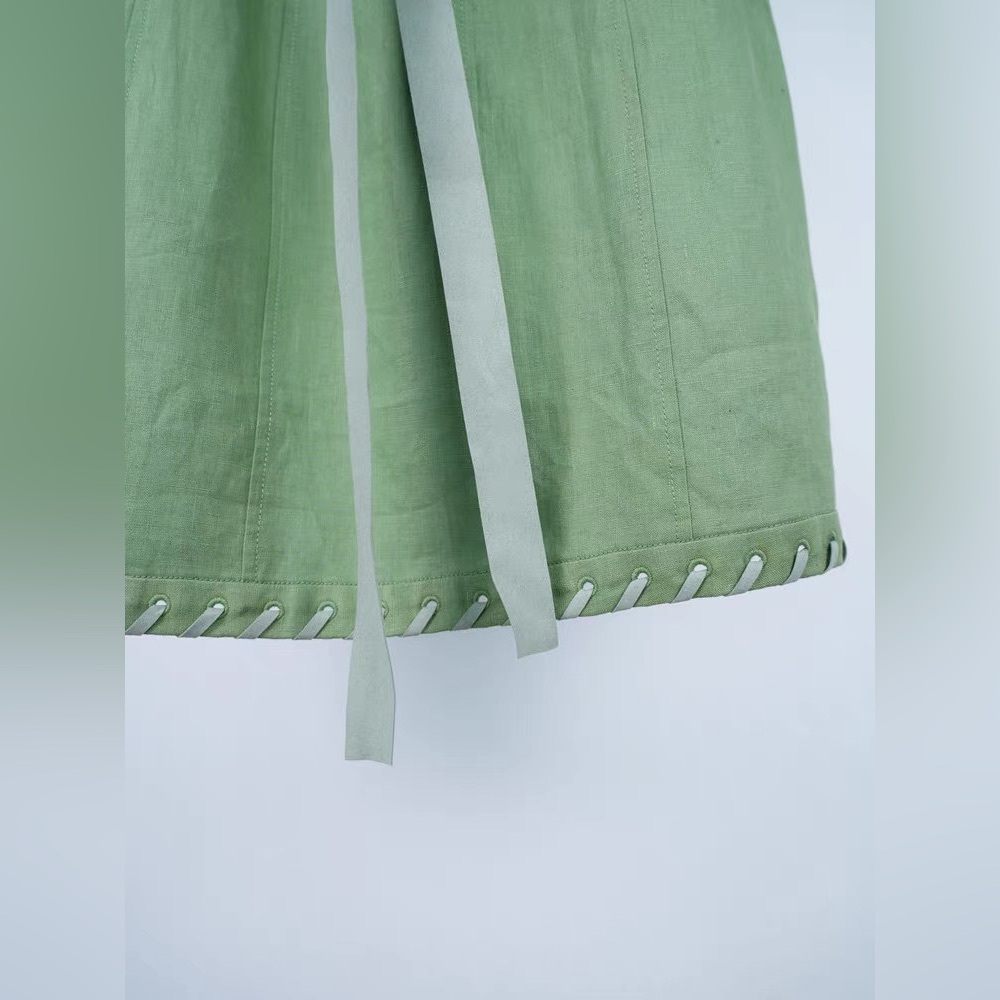 Zimmermann Olive Green Corset Back Tie 100% Linen Mini Dress Size 0 NWOT - Picture 6 of 10